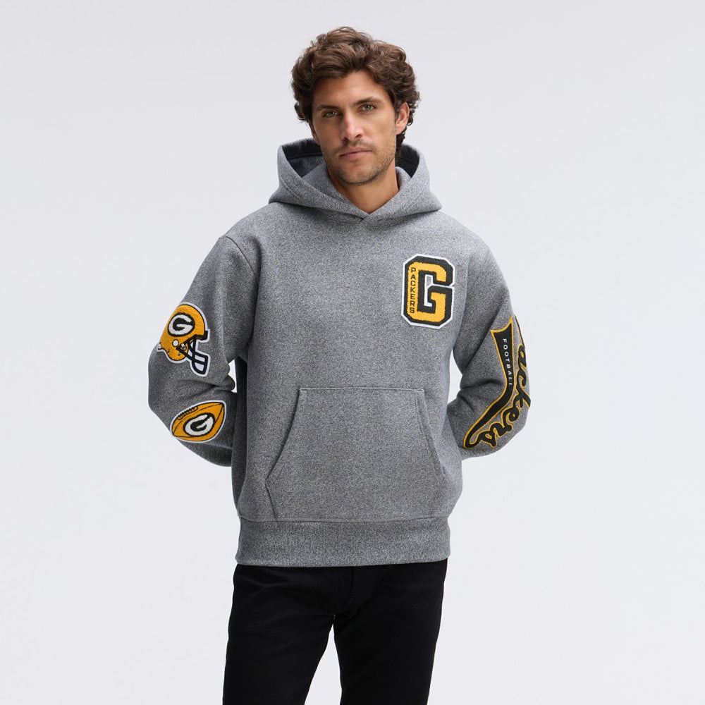 Green Bay Packers IconicFleece Letterman Hoodie Athletic Heather Gray - Fanatics