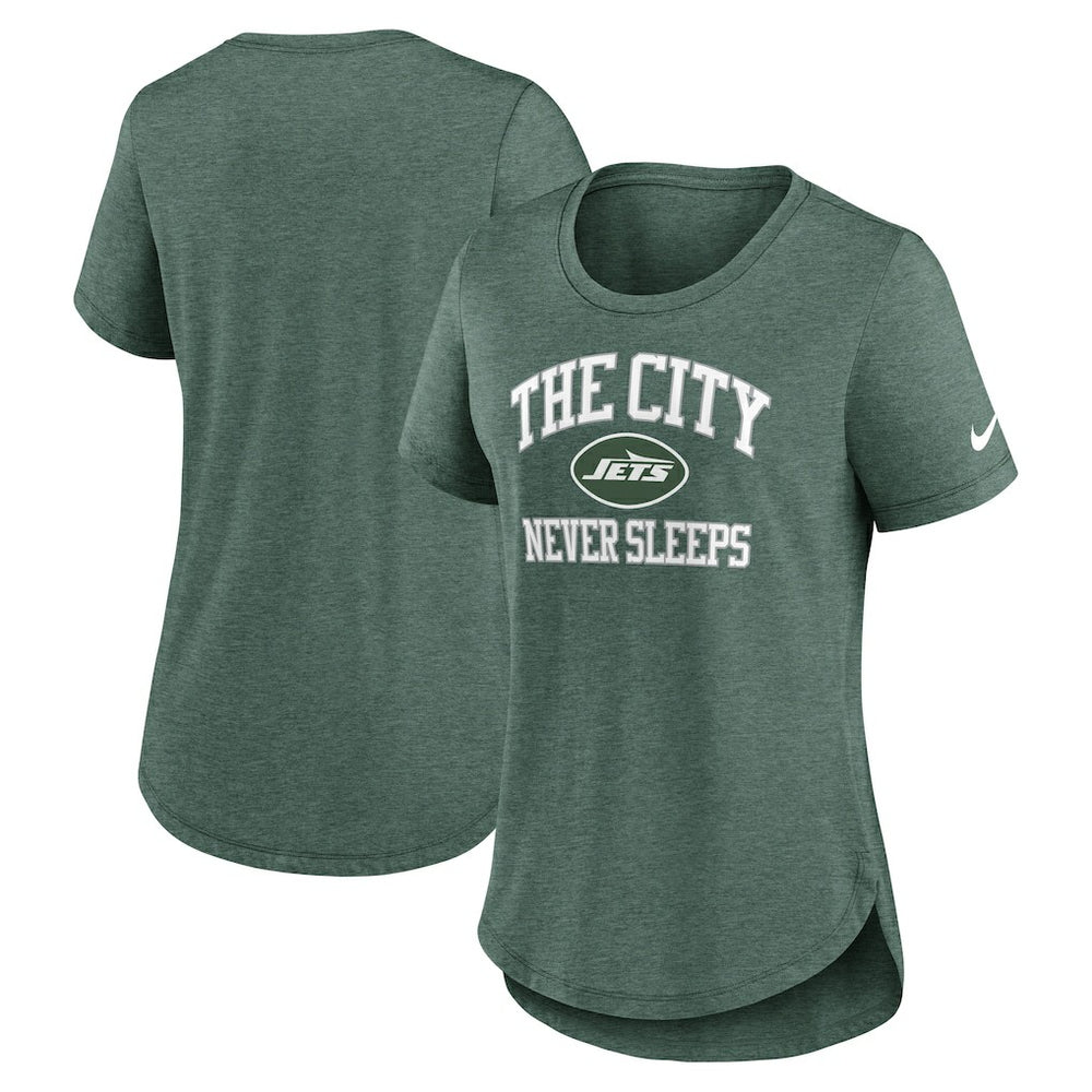 New York Jets Women's The City Never Sleeps Tri-Blend T-Shirt Heather Green - Nike