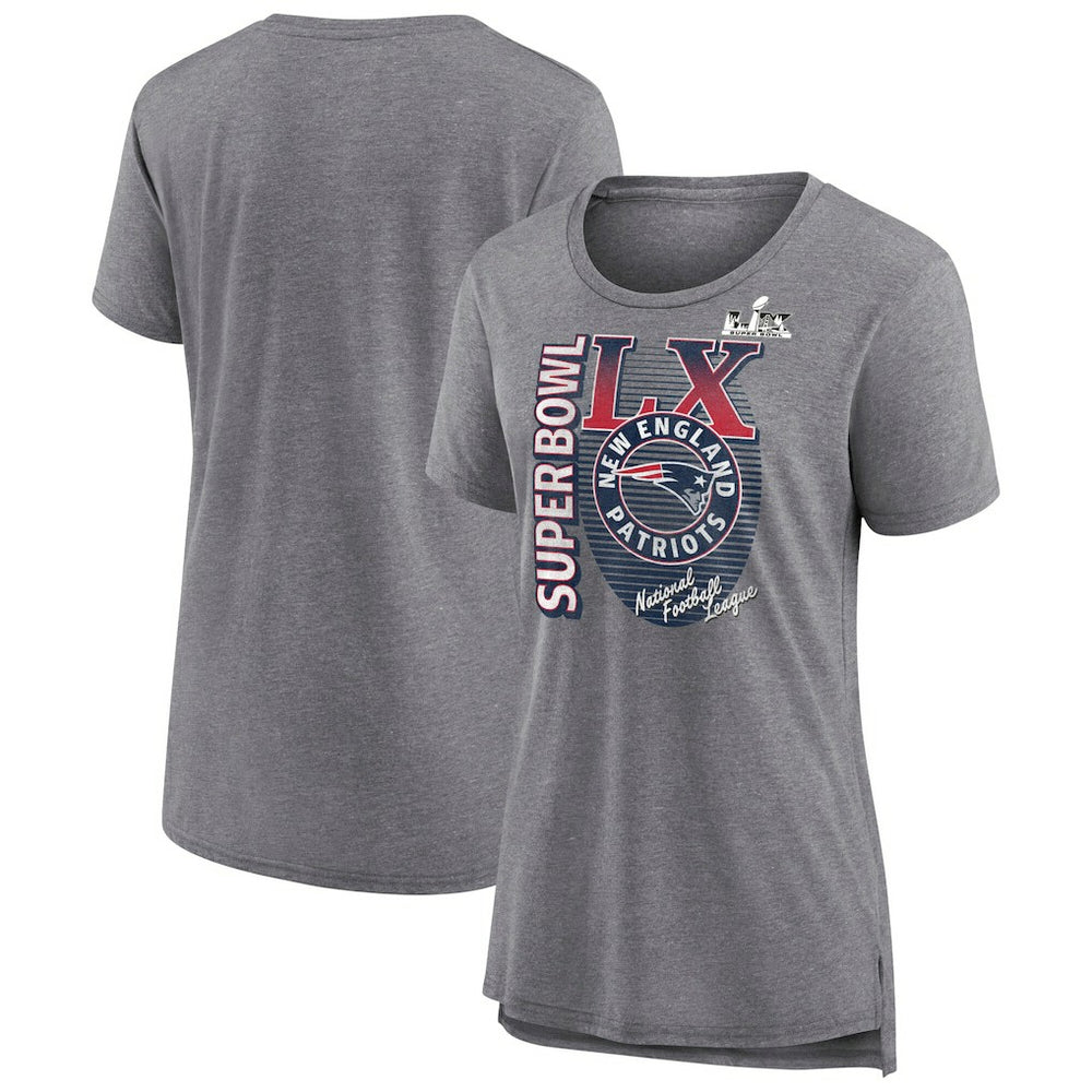 New England Patriots Women's Super Bowl LX Retro Tri-Blend T-Shirt Heather Gray - Fanatics
