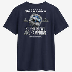 Seattle Seahawks Two-Time Super Bowl Champions Downtown Ring Club T-Shirt College Navy - Nike
