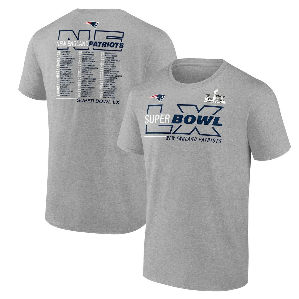 New England Patriots Super Bowl LX Roster T-Shirt Heather Gray - Fanatics