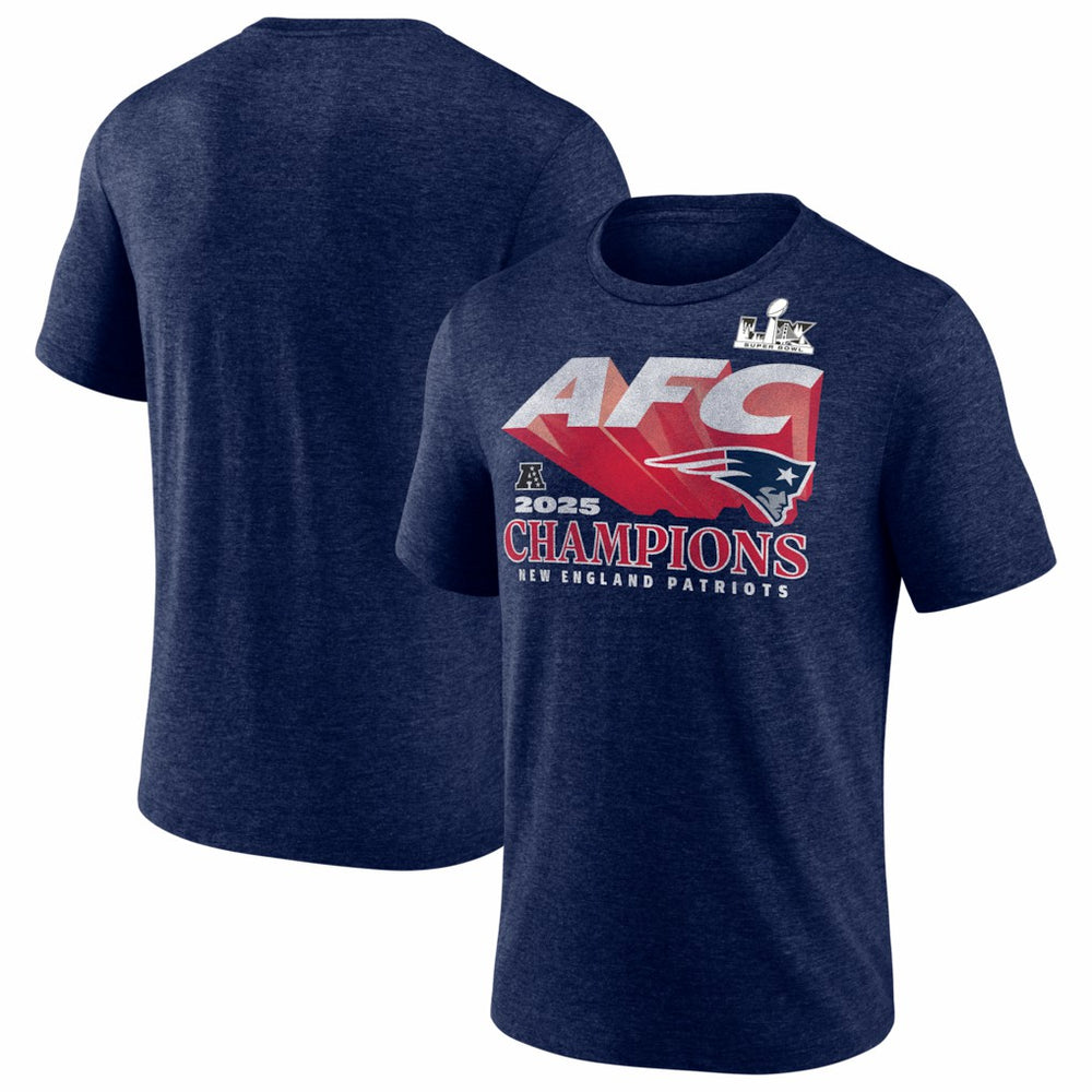 New England Patriots 2025 AFC Champions Quick Pass Tri-Blend T-Shirt Heather Navy - Fanatics