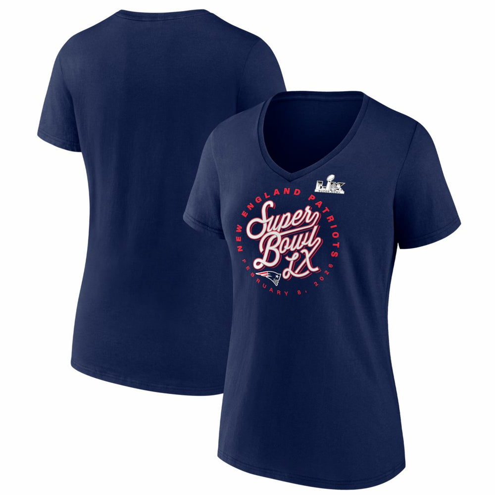 New England Patriots Women's Super Bowl LX Cheer Section V-Neck T-Shirt Navy - Fanatics