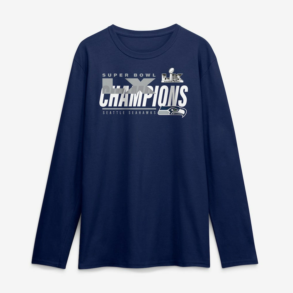 Seattle Seahawks Super Bowl LX Champions Iconic Victory Long Sleeve T-Shirt College Navy - Fanatics