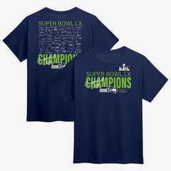 Seattle Seahawks Super Bowl LX Champions Autograph Signing Roster T-Shirt College Navy - Fanatics