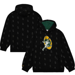 Green Bay Packers Allover Print Fleece Pullover Hoodie Black - Mitchell & Ness