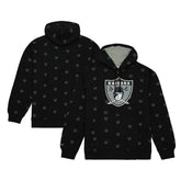 Las Vegas Raiders Allover Print Fleece Pullover Hoodie Black - Mitchell & Ness