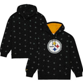 Pittsburgh Steelers Allover Print Fleece Pullover Hoodie Black - Mitchell & Ness