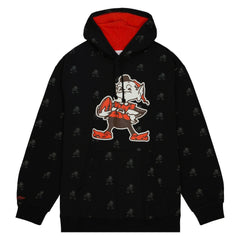 Cleveland Browns Allover Print Fleece Pullover Hoodie Black - Mitchell & Ness