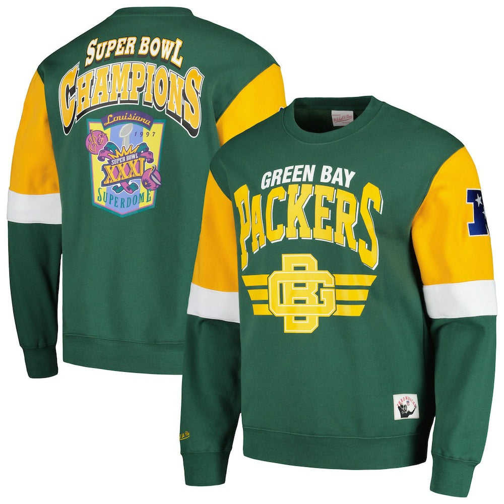 Green Bay Packers Gridiron Classics Allover 3.0 Pullover Sweatshirt Green - Mitchell & Ness