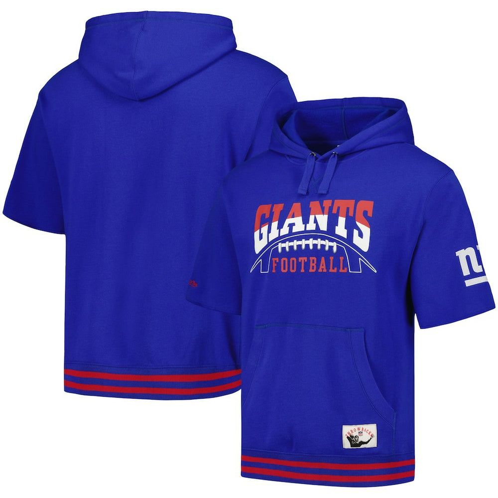 New York Giants Pre-Game Short Sleeve Pullover Hoodie Royal - Mitchell & Ness