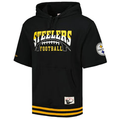 Pittsburgh Steelers Pre-Game Short Sleeve Pullover Hoodie Black - Mitchell & Ness