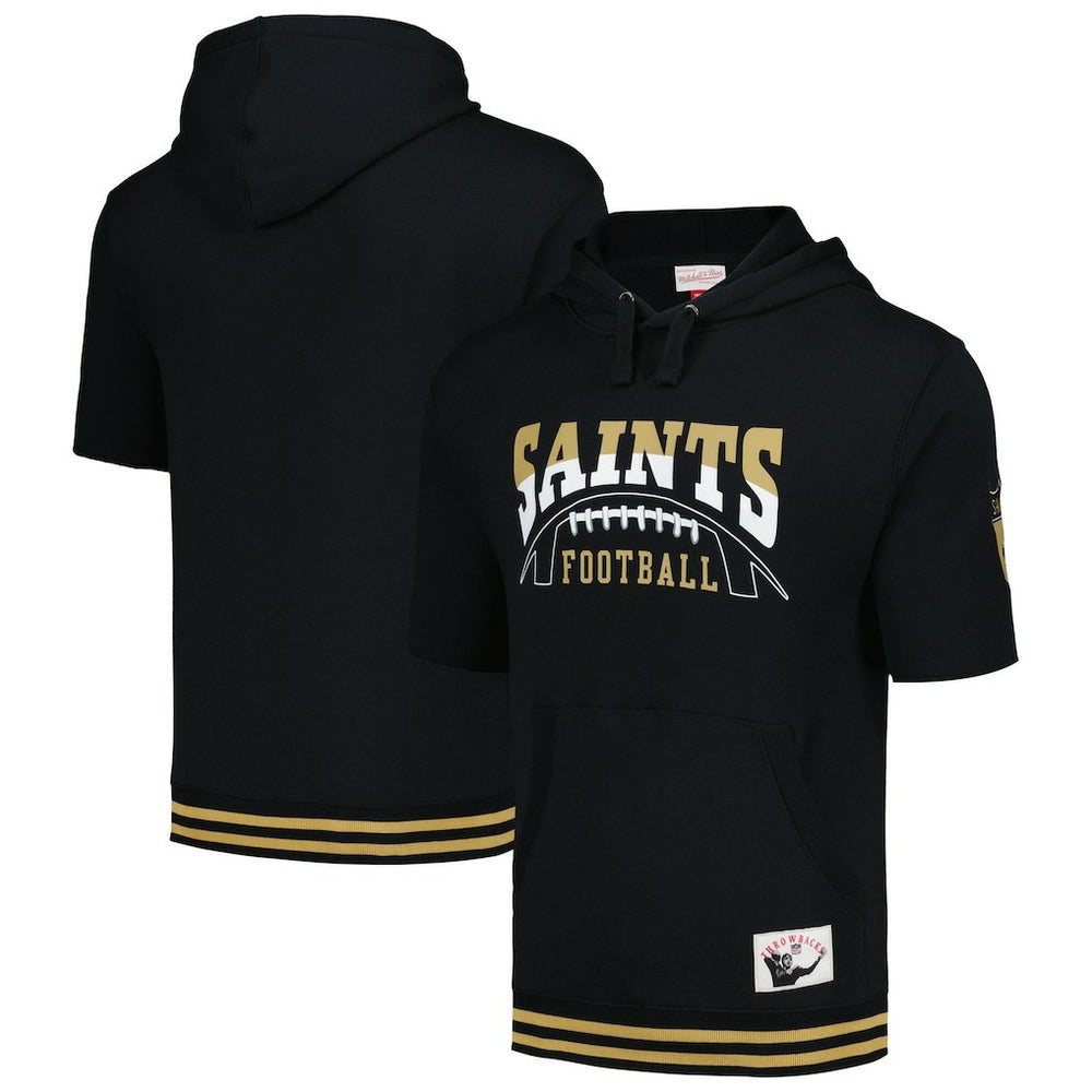 New Orleans Saints Pre-Game Short Sleeve Pullover Hoodie Black - Mitchell & Ness