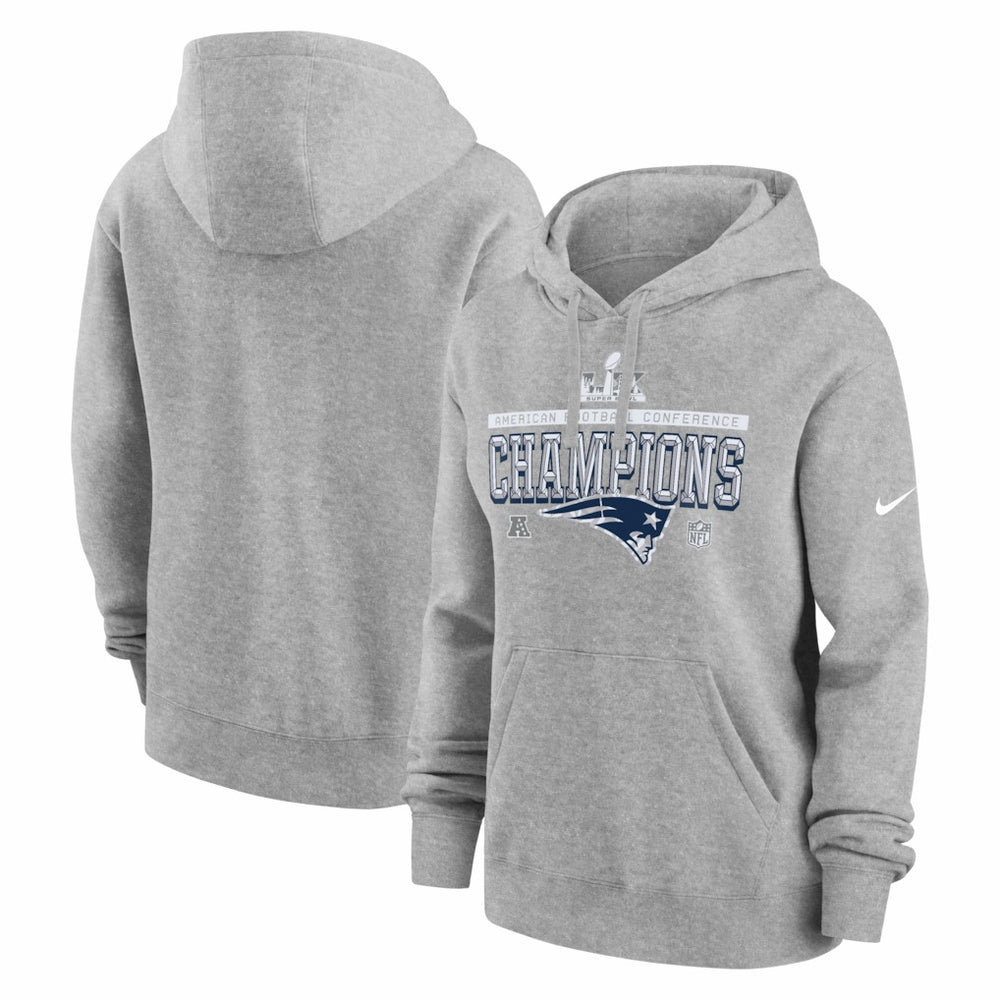 New England Patriots Women's 2025 AFC Champions Locker Room Trophy Collection Club Fleece Hoodie Heather Gray - Nike