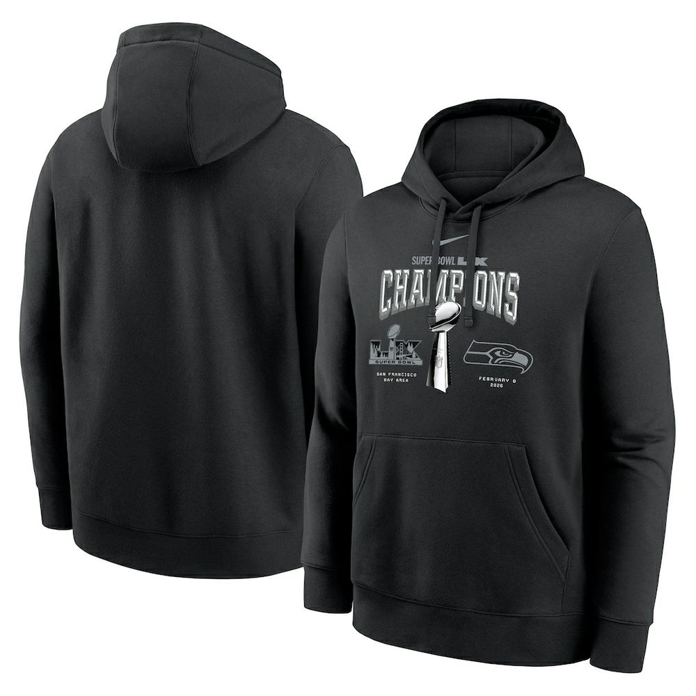 Seattle Seahawks Super Bowl LX Champions Locker Room Trophy Collection Fleece Hoodie Black - Nike
