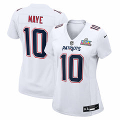 Drake Maye New England Patriots Women's Super Bowl LX Patch Tundra Fashion Game Jersey White - Nike