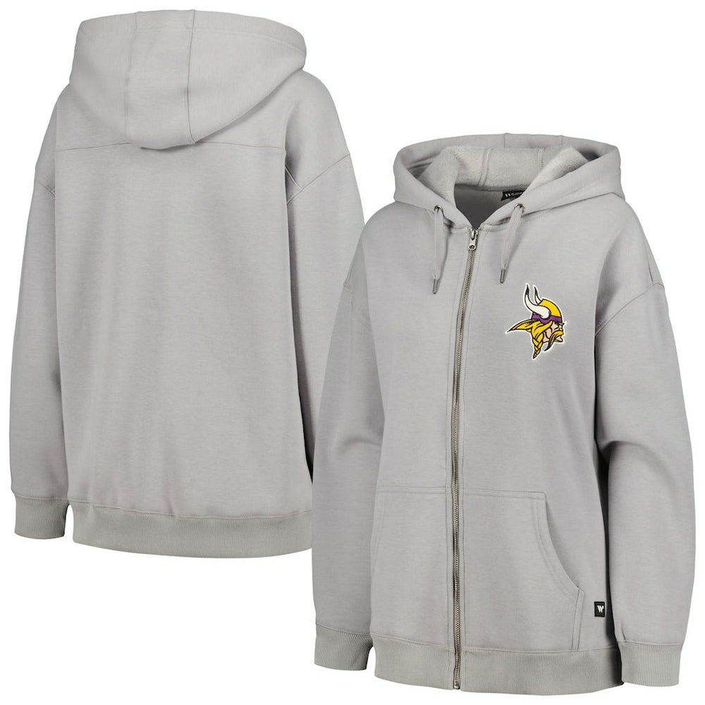 Minnesota Vikings The Wild Collective Women's Faux Fur Lined Tri-Blend Full-Zip Hoodie Gray - NFL