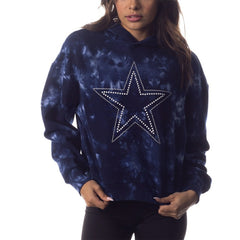 Dallas Cowboys The Wild Collective Women's Tie-Dye Cropped Pullover Hoodie Navy - NFL