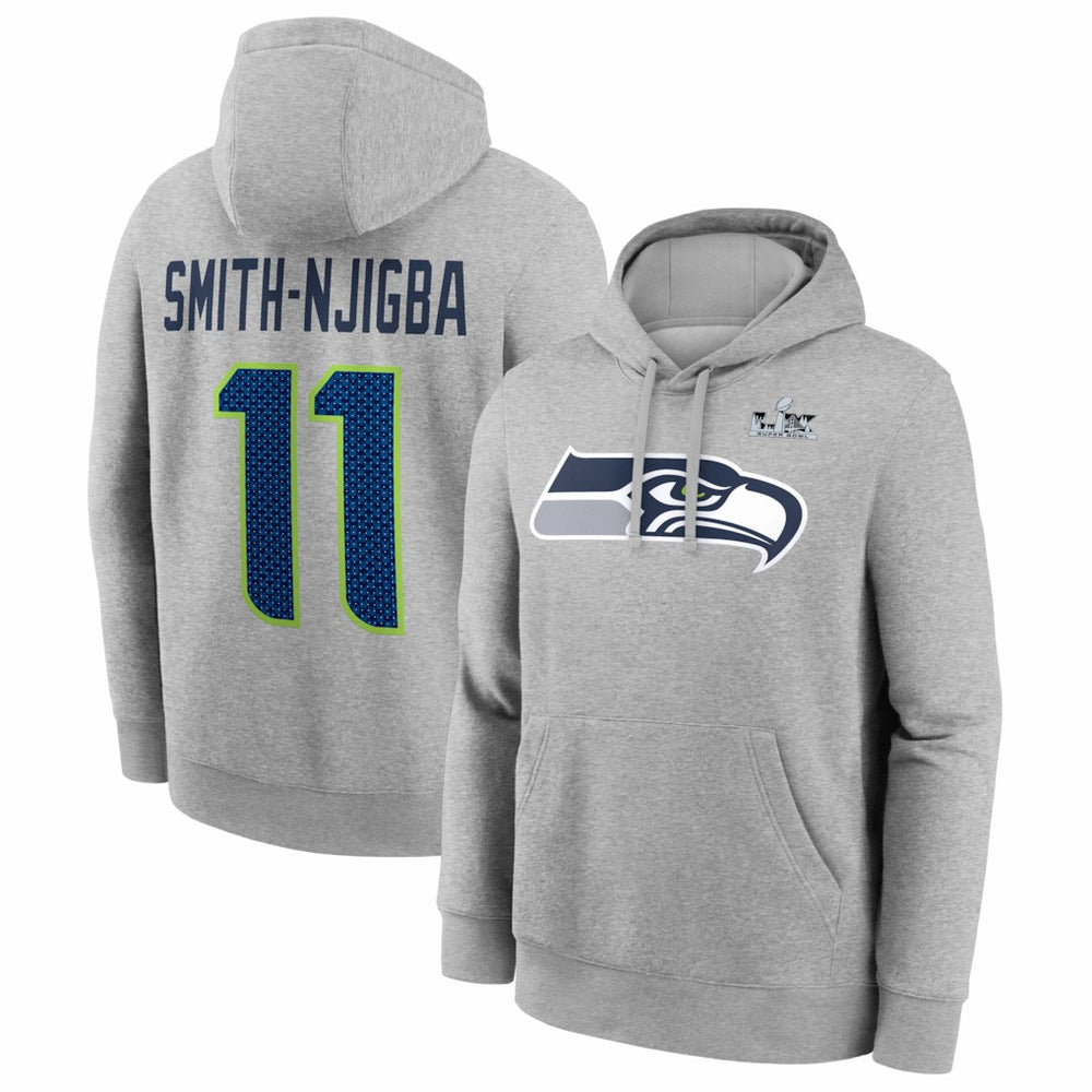 Jaxon Smith-Njigba Seattle Seahawks Super Bowl LX Patch Name & Number Hoodie Heather Gray - Nike