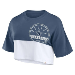 Dallas Cowboys Women's Boxy Color Split Cropped T-Shirt Navy/White - Fanatics