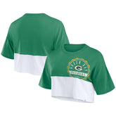 Green Bay Packers Women's Boxy Color Split Cropped T-Shirt Green/White - Fanatics