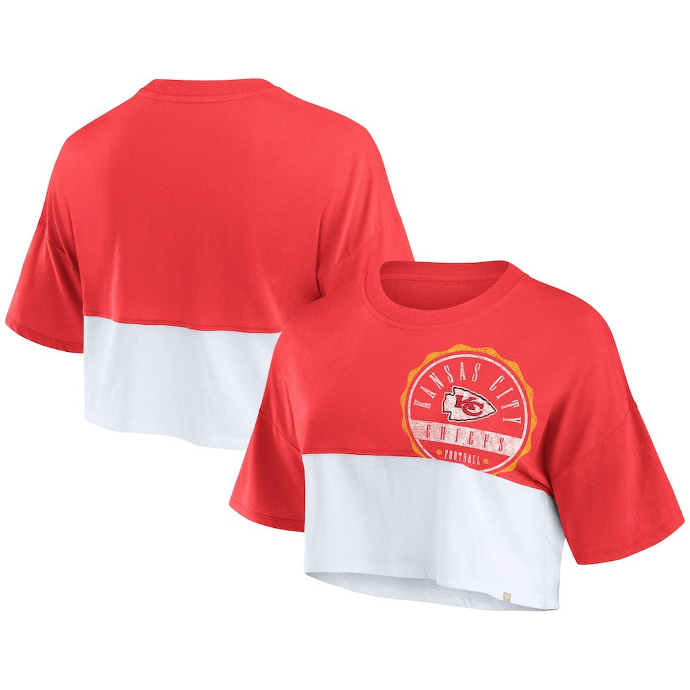 Kansas City Chiefs Women's Boxy Color Split Cropped T-Shirt Red/White - Fanatics