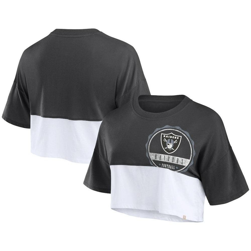 Las Vegas Raiders Women's Boxy Color Split Cropped T-Shirt Black/White - Fanatics