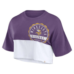 Minnesota Vikings Women's Boxy Color Split Cropped T-Shirt Purple/White - Fanatics