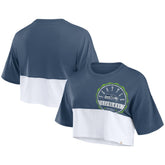 Seattle Seahawks Women's Boxy Color Split Cropped T-Shirt College Navy/White - Fanatics