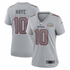 Drake Maye New England Patriots Women's Super Bowl LX Patch Atmosphere Fashion Game Jersey Silver - Nike