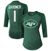 Ahmad Sauce Gardner New York Jets Majestic Threads Women's Player Name & Number Tri-Blend 3/4-Sleeve Fitted T-Shirt Green - NFL