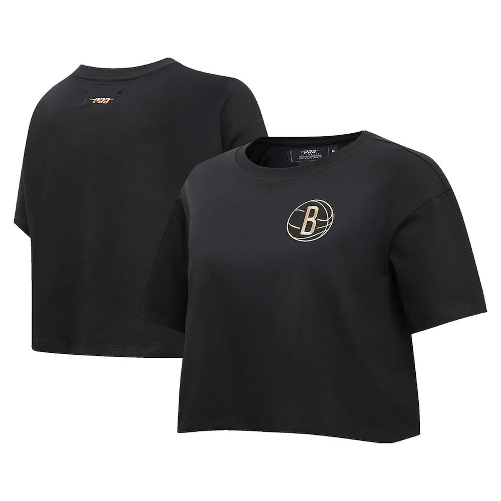 NBA - Brooklyn Nets Pro Standard Women's Holiday Glam Boxy T-Shirt - Black