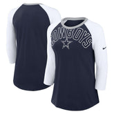 Dallas Cowboys Women's Knockout Arch Raglan Tri-Blend 3/4-Sleeve T-Shirt Navy/White - Nike