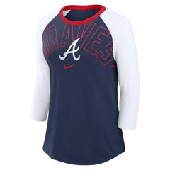 Atlanta Braves Nike Women's Knockout Arch 3/4-Sleeve Raglan Tri-Blend T-Shirt Sale
