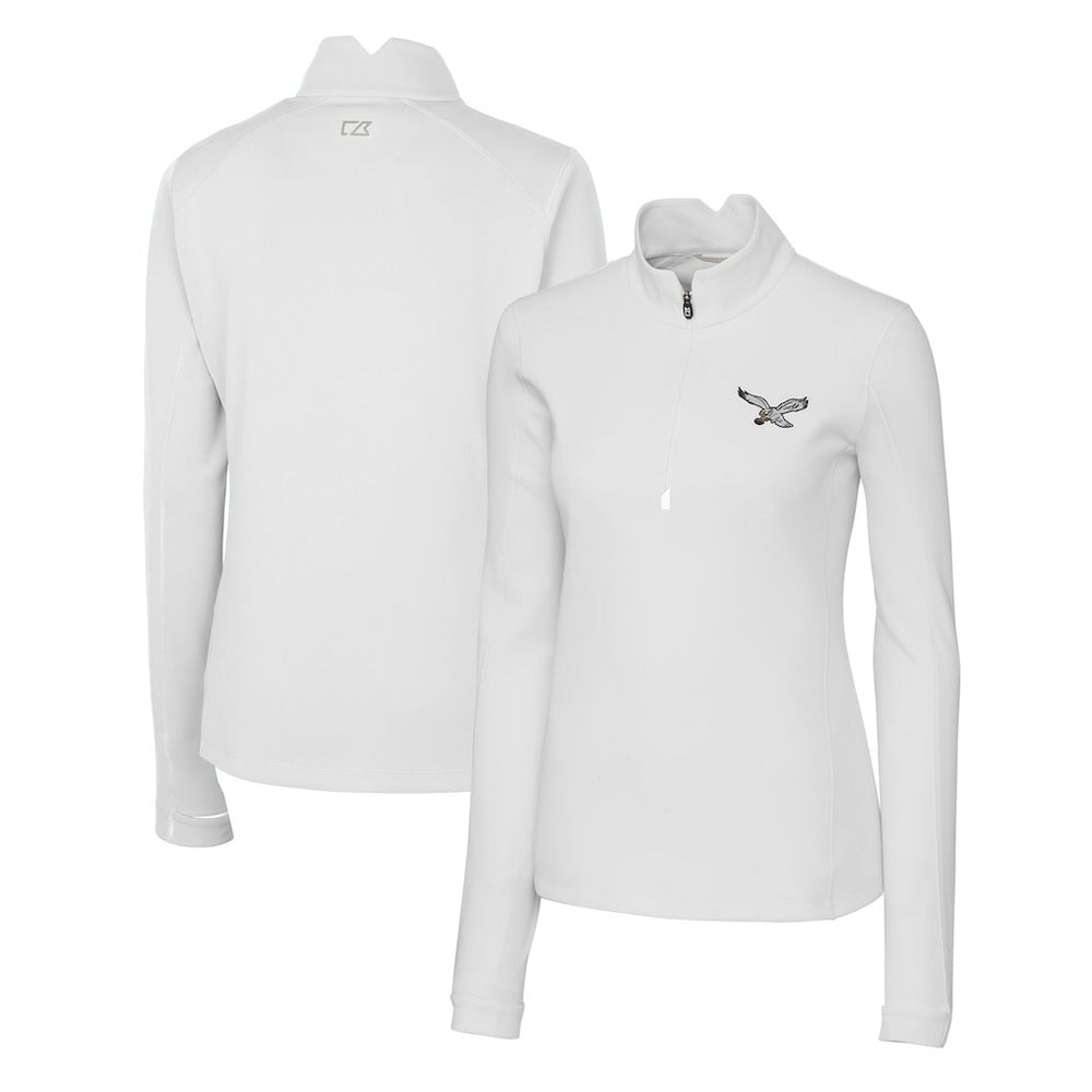 Philadelphia Eagles Cutter & Buck Women's Gridiron Classics Logo DryTec Traverse Stretch Quarter-Zip Pullover Top White - NFL