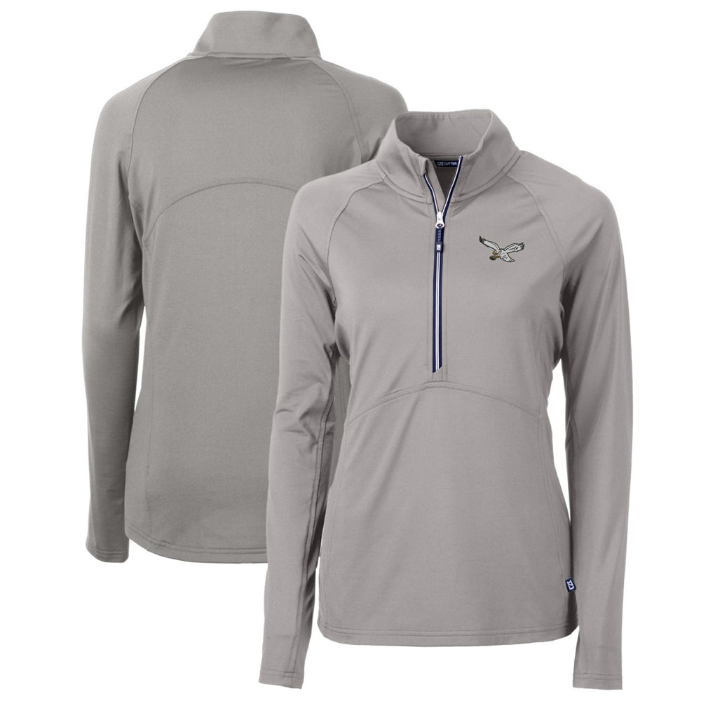Philadelphia Eagles Cutter & Buck Women's Gridiron Classics Logo Adapt Eco Knit Stretch Recycled Half-Zip Pullover Top Gray - NFL
