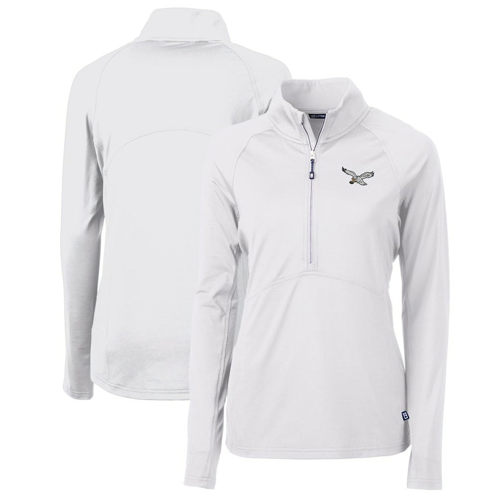 Philadelphia Eagles Cutter & Buck Women's Gridiron Classics Logo Adapt Eco Knit Stretch Recycled Half-Zip Pullover Top White - NFL