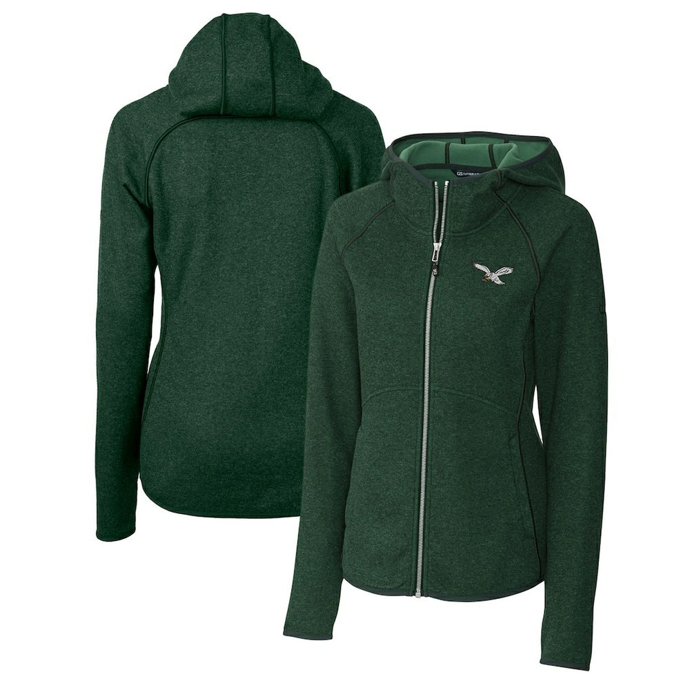 Philadelphia Eagles Cutter & Buck Women's Gridiron Classics Logo Mainsail Sweater-Knit Full-Zip Hoodie Green - NFL