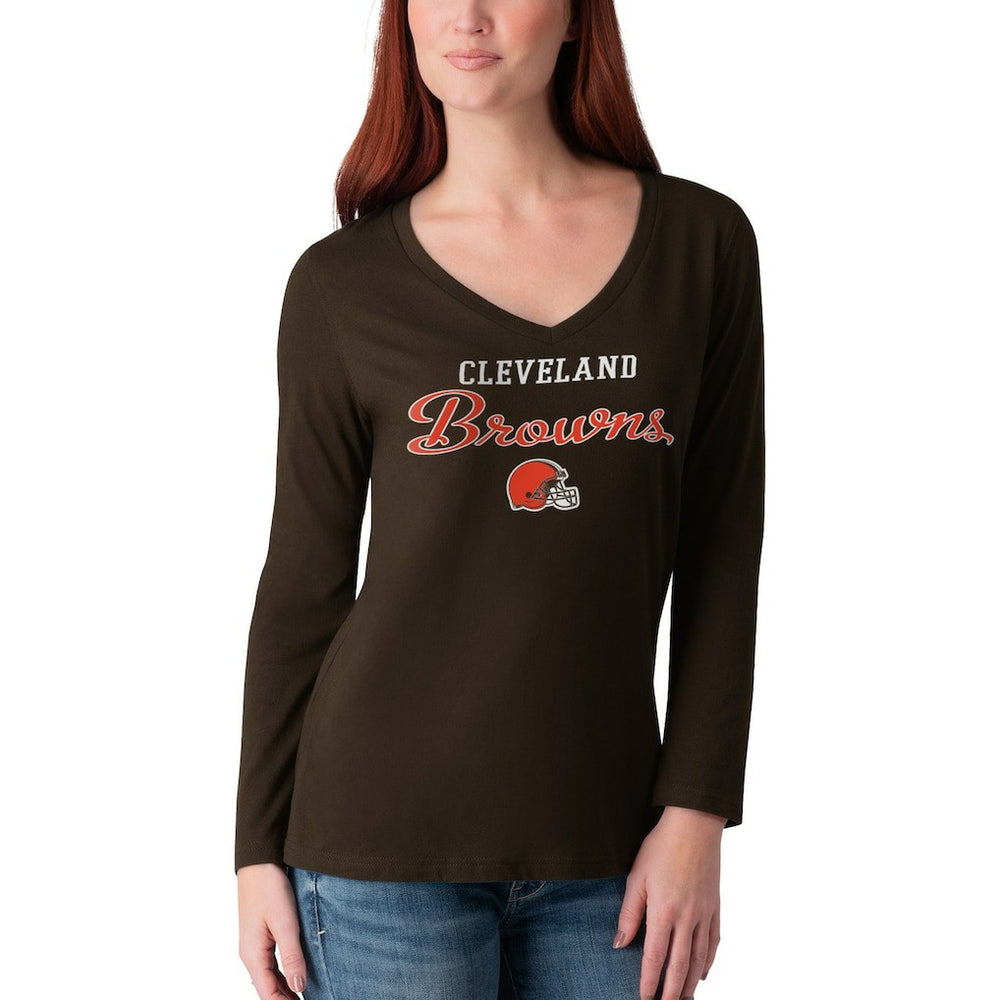 Cleveland Browns G-III 4Her by Carl Banks Women's Post Season Long Sleeve V-Neck T-Shirt Brown - NFL