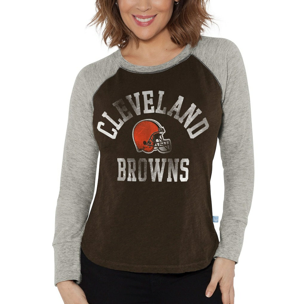 Cleveland Browns G-III 4Her by Carl Banks Women's Waffle Knit Raglan Long Sleeve T-Shirt Brown/Heather Gray - NFL