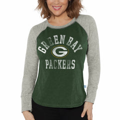 Green Bay Packers G-III 4Her by Carl Banks Women's Waffle Knit Raglan Long Sleeve T-Shirt Green/Heather Gray - NFL