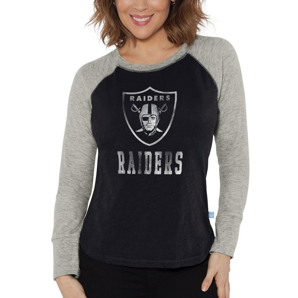 Las Vegas Raiders G-III 4Her by Carl Banks Women's Waffle Knit Raglan Long Sleeve T-Shirt Black/Heather Gray - NFL
