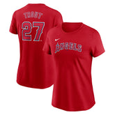 Mike Trout Los Angeles Angels Nike Women's Cooperstown Collection Fuse Name & Number T-Shirt Near Me