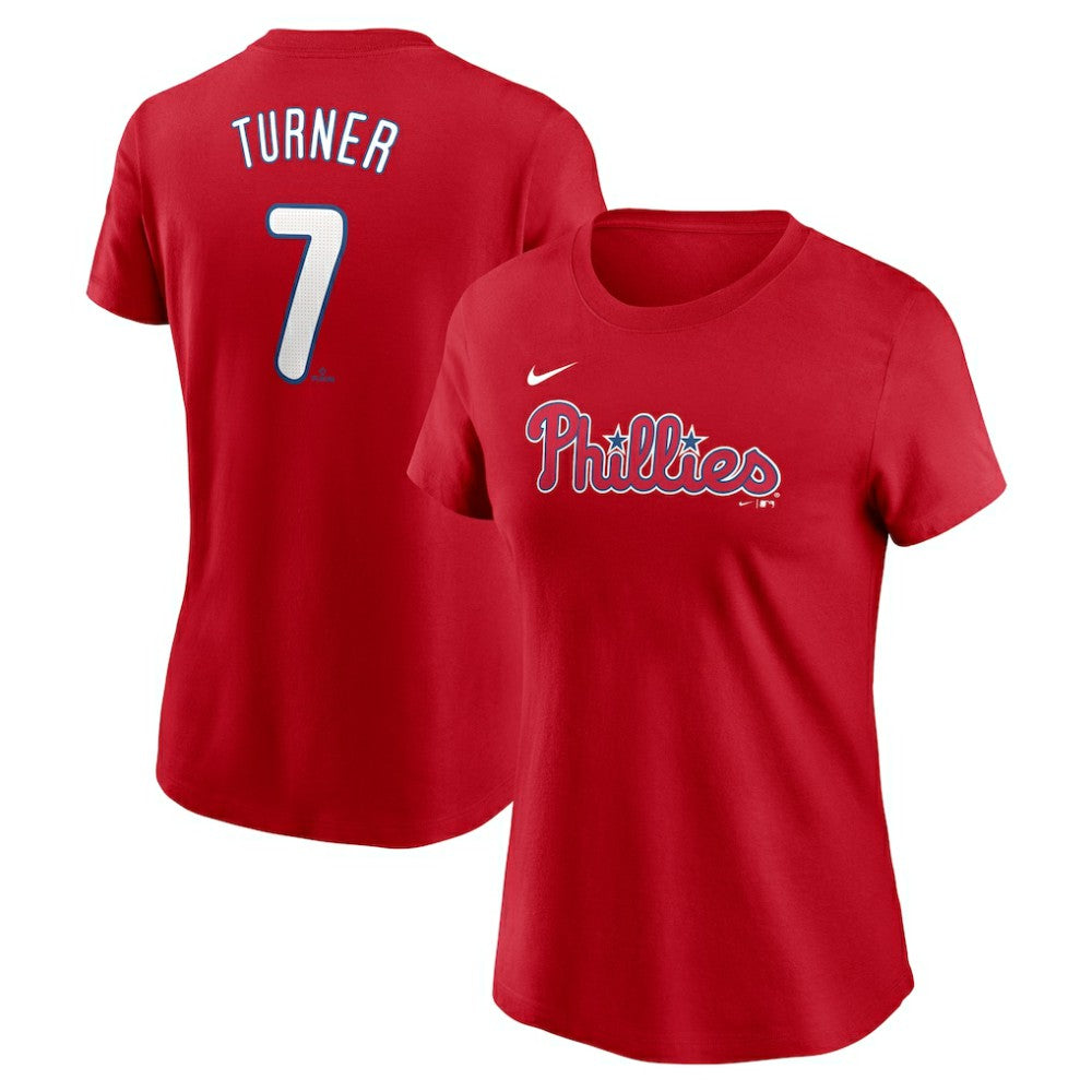 Trea Turner Philadelphia Phillies Nike Women's Cooperstown Collection Fuse Name & Number T-Shirt On Sale