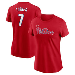 Trea Turner Philadelphia Phillies Nike Women's Cooperstown Collection Fuse Name & Number T-Shirt On Sale