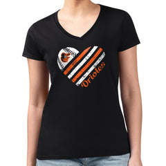Baltimore Orioles G-III 4Her by Carl Banks Women's Super-Slim Fit Lightweight Heart V-Neck T-Shirt Clearance