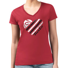Cincinnati Reds G-III 4Her by Carl Banks Women's Super-Slim Fit Lightweight Heart V-Neck T-Shirt for sale