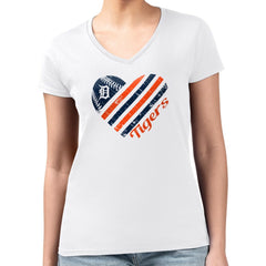 Detroit Tigers G-III 4Her by Carl Banks Women's Super-Slim Fit Lightweight Heart V-Neck T-Shirt discount