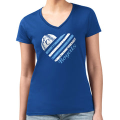 Kansas City Royals G-III 4Her by Carl Banks Women's Super-Slim Fit Lightweight Heart V-Neck T-Shirt Clearance
