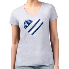 Los Angeles Dodgers G-III 4Her by Carl Banks Women's Super-Slim Fit Lightweight Heart V-Neck T-Shirt Online